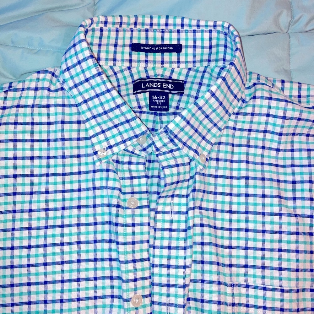 16 - 32 Tailored Fit Lands End Supima No Iron Oxford button down dress shirt